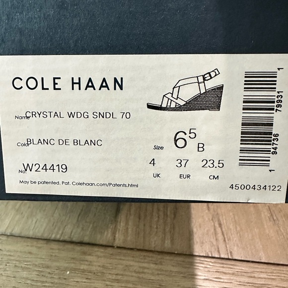 Cole Haan Crystal Leather Wedge Strappy Sandal White Size 6.5 - Picture 8 of 13